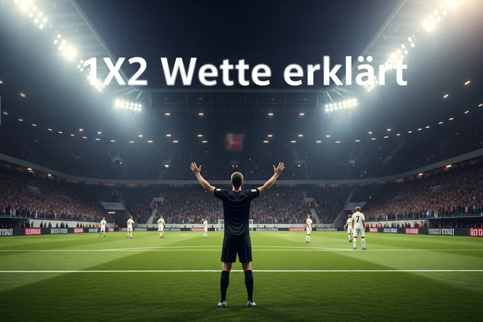 Fußballfan vor einer Anzeigetafel mit Quoten für Heimsieg, Unentschieden und Auswärtssieg