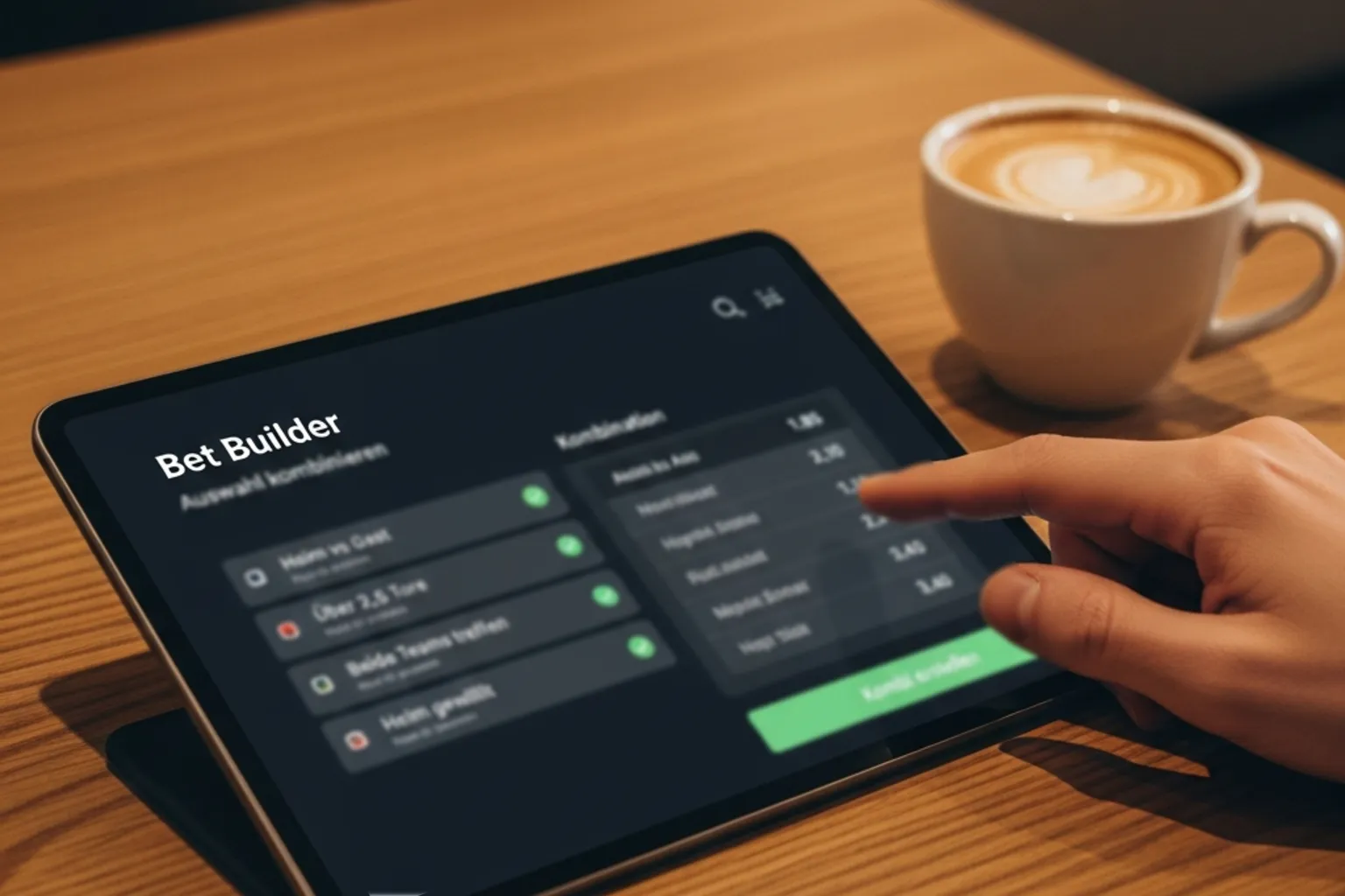 Digitaler Wettschein mit mehreren ausgewählten Märkten auf einem Tablet