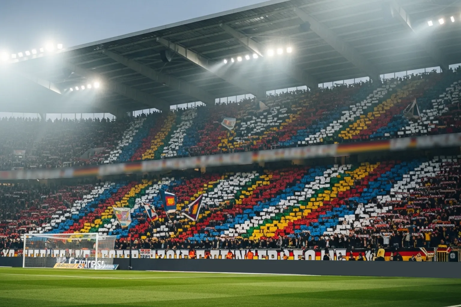 Bundesliga-Fußballspiel im ausverkauften Stadion unter Flutlicht