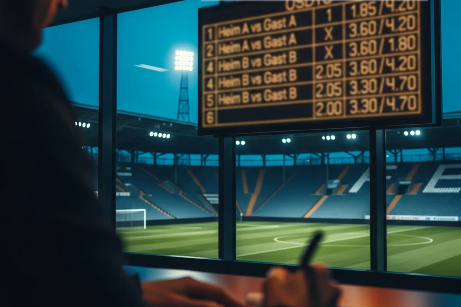 Fußball Wettquoten verstehen — Quotentafel und Fußballstadion