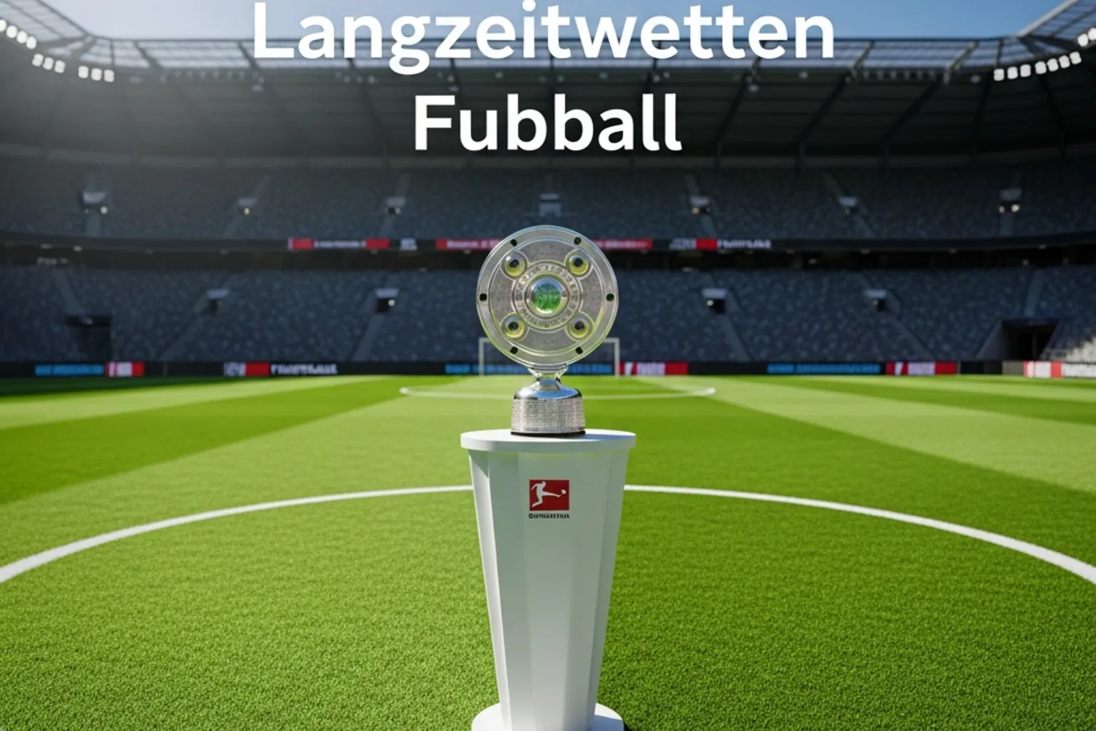 Mannschaft feiert mit der Meisterschale auf dem Fußballrasen