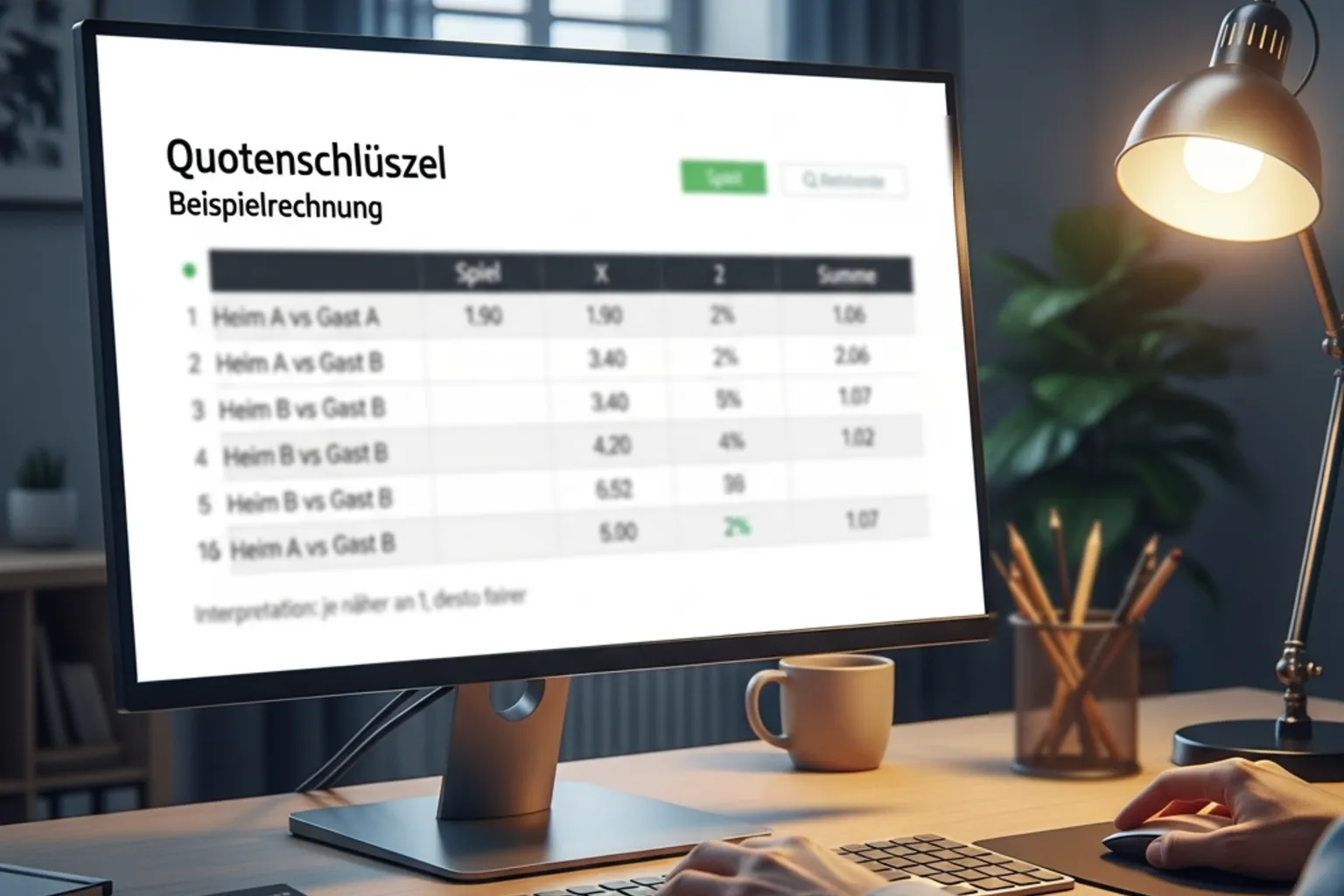 Vergleichstabelle mit Quoten auf einem großen Bildschirm in einem Büro