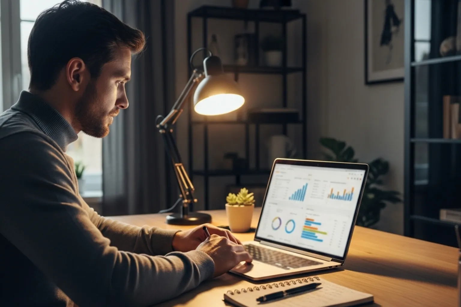 Analytiker mit Notizblock studiert Fußball-Quoten auf einer großen Anzeige