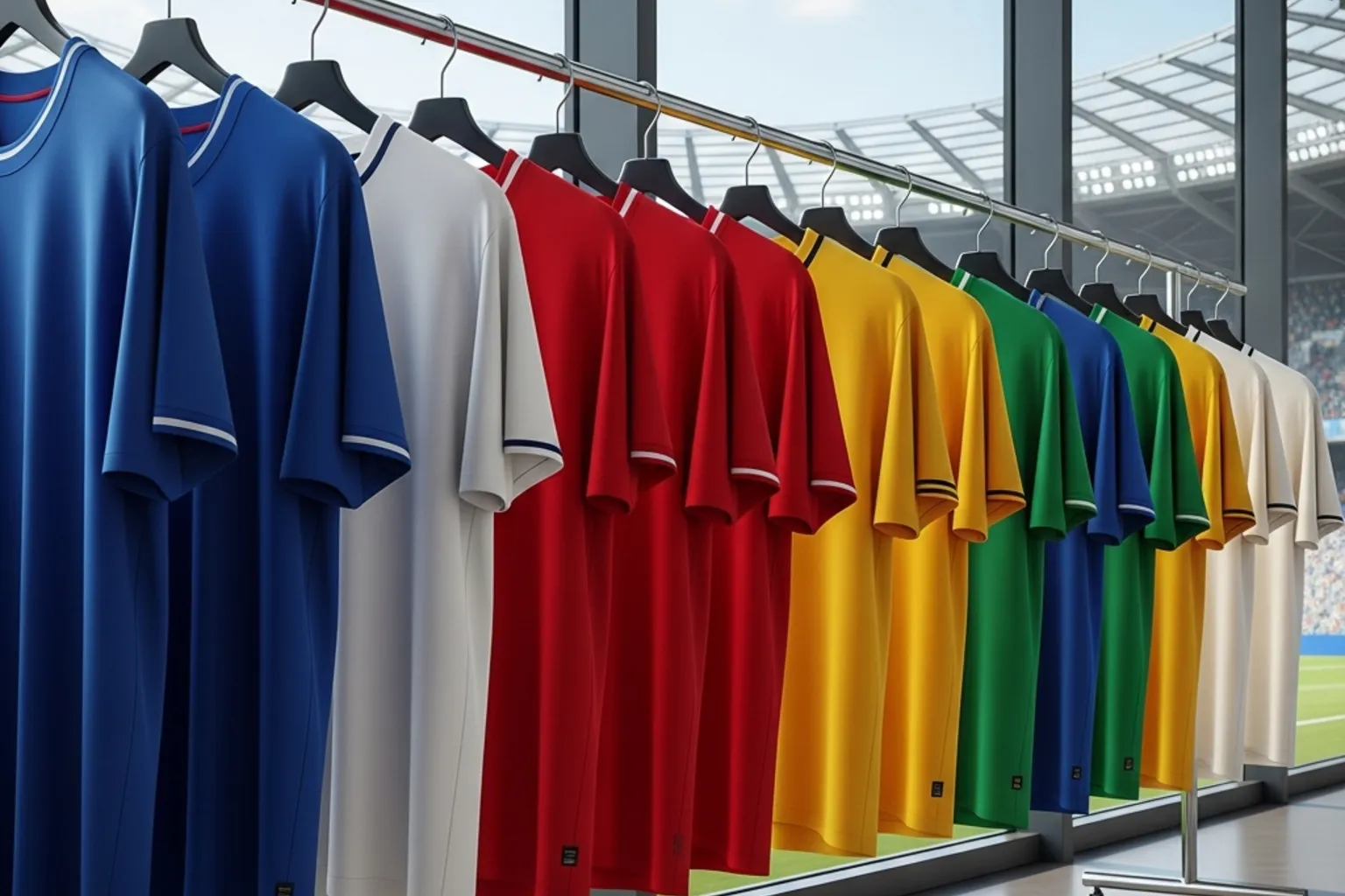 Internationales Fußballstadion mit Länderflaggen bei einem WM-Spiel